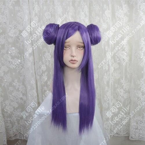 High Quality Anime Ranma 1/2 Shampoo Wigs Heat Resistant Synthetic Hair Long Purple Detachable Buns Cosplay Wig + Wig Cap