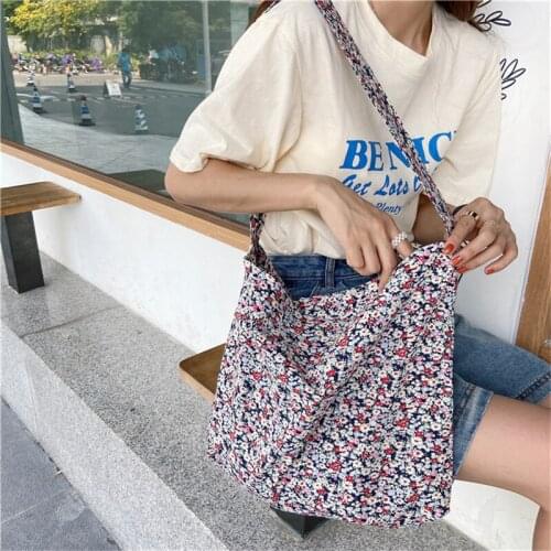 Woman Casual Shoulder Large Capacity Simple Shopping Bag Floral Printing Shoulder Bag Women Foldable Canvas Cloth Package Bags