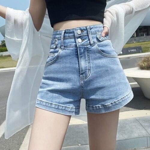 Women 2021 Summer Fashion High Waist Buttons Denim Shorts Female New Loose Wide Legs Shorts Ladies Solid Color Hot Shorts Y83
