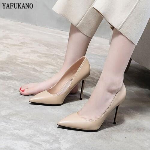 2020 Brand High Heels Black Genuine Leather Pointed Toe Sexy Thin Heel Women Pumps Party Dress Wedding Lady Shoes Small Size 33