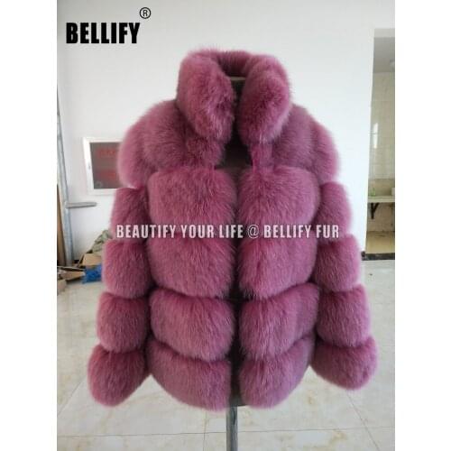 2020 Women Fashion London Style Natural Fox Fur coats With stand collar amazing fabulous big panel down jacket female winter