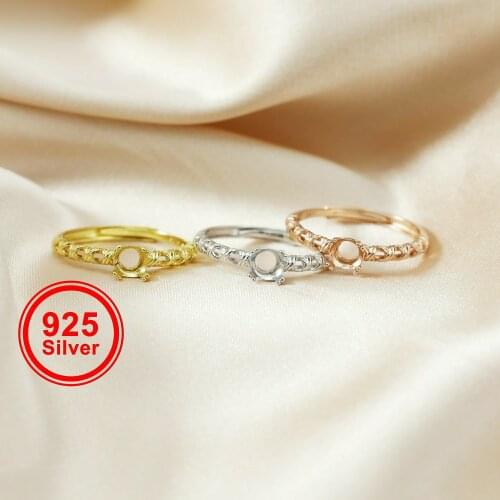 5MM Round Prong Ring Settings Solid 925 Sterling Silver Rose Gold Plated DIY Adjustable Ring Bezel for Gemstone 1210089