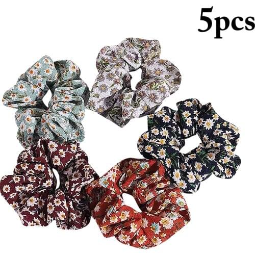 5pcs Hair bands Women Floral Hair Scrunchies Vintage Hair Elastic Rubber Band Girls Fashion Ponytail Scrunchie Hair Accessories