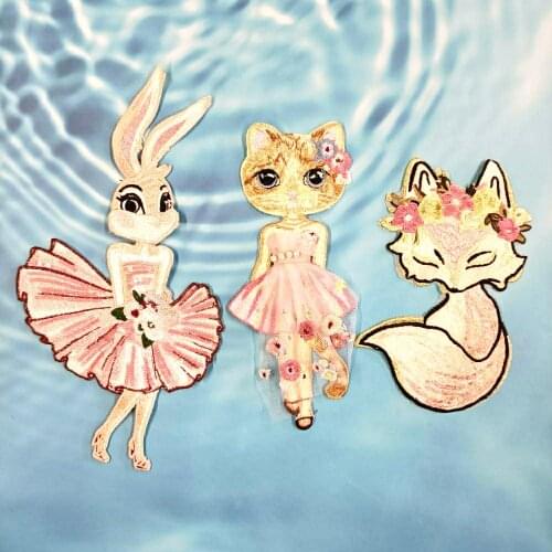 Garment accessory large embroidery big rabbit fox cats cartoon patches for clothing PA-31