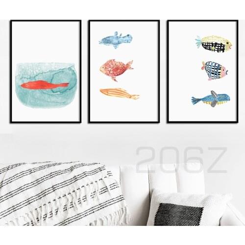 Watercolor Cartoon Fish Tank Nordic Posters And Prints Wall Art Canvas Painting Child Room Wall Pictures For Living Room Decor
