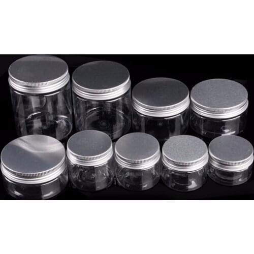 Make Up Storage Jar Cosmetic Plastic Clear Container Aluminum Lid Small Bottle30ML/40ML/50ML/60ML/80ML/100ML/120ML/200ML/250ML