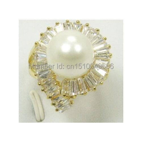 FREE SHIP >>Beautiful 12mm White Seashell Pearl Ring in Yellow