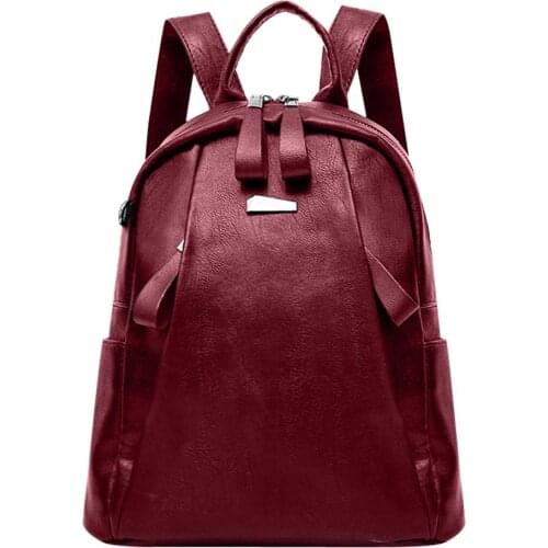 Famous Brand Backpack Women Backpacks Solid Vintage Girls School Bags for Girls PU Leather Women Backpack