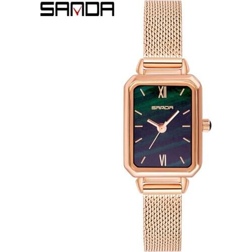 Sanda NEW Retro Women Wristwatches Malachite Green Sparkling Starry Quartz Dial Ladies Watches Fashion Trend Roman Scale Clocks