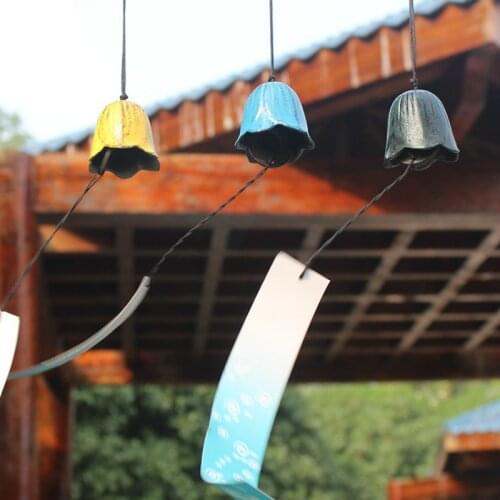 Cast Iron Wind Bell Japanese Style Dream Catcher Wind Bell Blue Dark Green Yellow Tulips Home Decorations