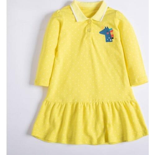 Turn-down Collar Infant Kids Girls Golf Dresses Brand 100% Cotton Cartoon Dots One-piece Dress Casual Children Baby Girl Clothes