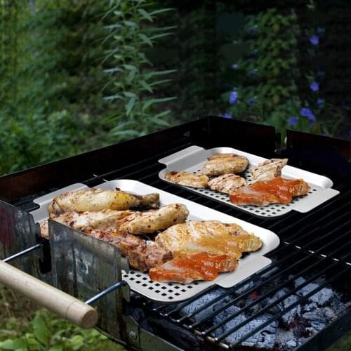 Grill Basket Set of 2 - Nonstick Grilling Durable Grill Pans with Holes for Outdoor Grill Small and Big Topper Baskets