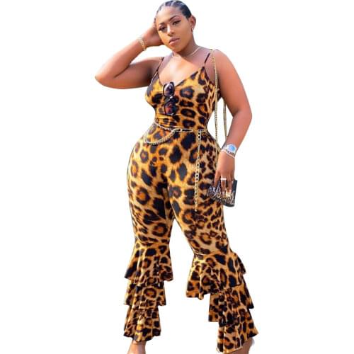 XL-5XL plus size jumpsuits summer clothes for women Sexy Leopard Print Halter V-neck Sling Flare Romper wholesale Dropshipping