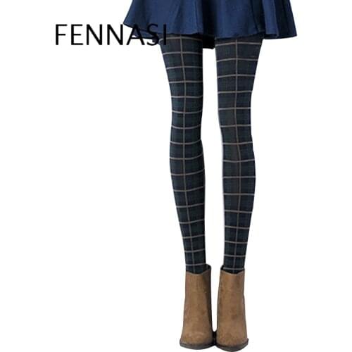 FENNASI College Style Plaid Leggings Women Casual Slim Comfortable Fashion Leggings Sexy Lady British College style Leggings