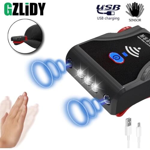 Mini LED Headlamp Human Body Induction Cap Clip Light USB Rechargeable Waterproof Headlight Portable Fishing Lamp Lantern Torch