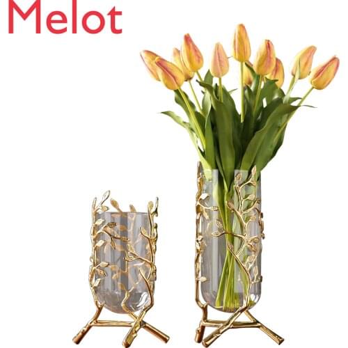 Fashionable Modern Simple Golden Glass Vase Decoration High-End Luxury Home Decoration Ornaments Countertop Vase