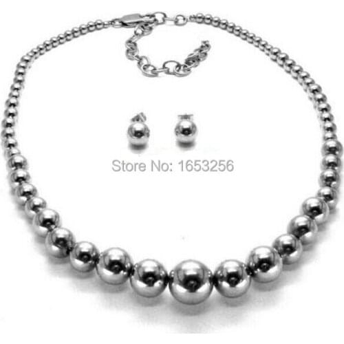 Fashion jewelry set for women stainless steel big small ball Chain necklace Earring Studs Shiny