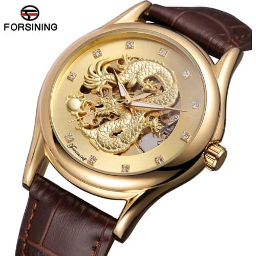 Mens Watches Brand Luxury Diamond Black Gold Automatic Skeleton Clocks 3D Dragon Mechanical Watch Waterproof Relogio Masculino