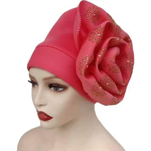 2021 New African Auto Headtie Wedding Gele Muslim Turban Cap Arab India Hat Female Head Wraps African Caps