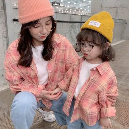 2021 New Autumn Spring Striped Family Matching Outfits Mother And Daughter Clothes Fashion Parent-child Grid Shirts Casual