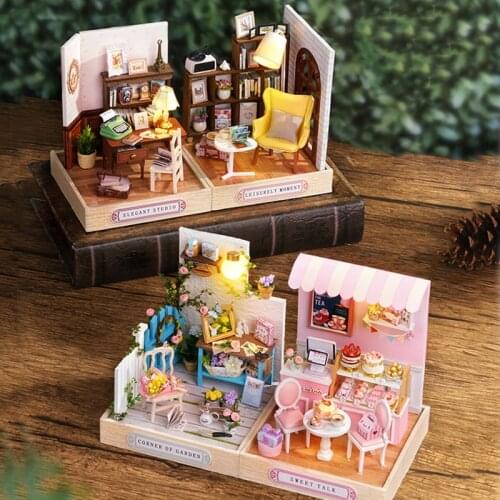 New DIY Miniature with Furniture Wooden Doll House Kit Cake Room Flower Studio Casa Dollhouse Toys for Girls Adults Xmas Gifts