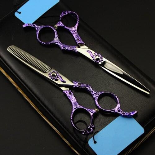 Upscale Professional japan 440c 6 inch Retro purple hair scissors cutting barber make up thinning shears hairdressing scissors