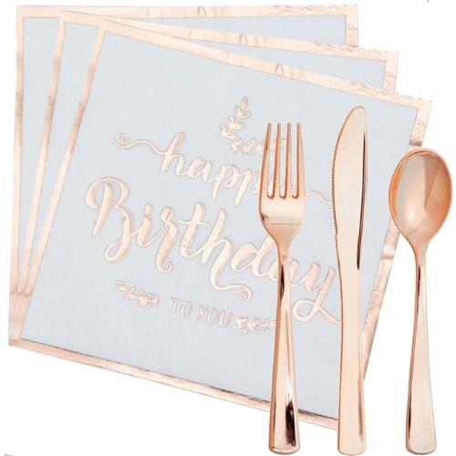 Party Disposable Tableware Plastic Knife Fork Spoon Wedding Decoration Happy Birthday Decor Gold Silver Rose Gold 8pcs