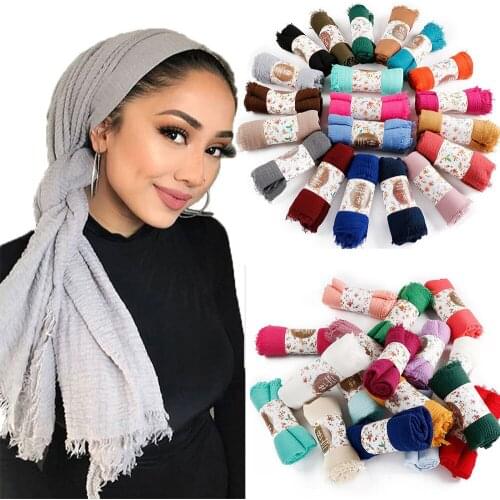 180*90cm Plain 01-65 Colors Crinkle Cotton shawl Hijab Chic simple Muslim Women Shawls scarvesTurban Islamic Clothing Head Wrap
