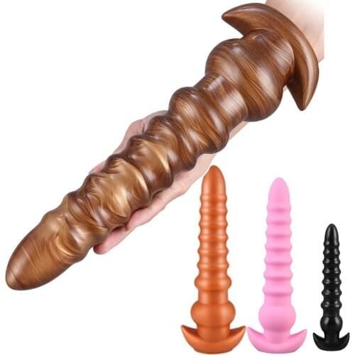 Huge Anal Plug Silicone Soft Butt Plug Adult Sex Toys for Women Men Gay Prostate Massage Anal Dildos Thread Gold Brown Anal Plug