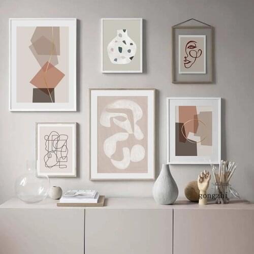 Burnt Orange Geometric Abstract Line Beige Poster Canvas Painting and Prints Wall Art Pictures for Living Room Modern Home Decor