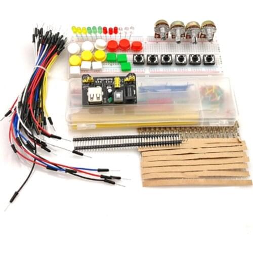Generic parts package + 5V power module + MB-102 830 points Test Board + 65 flexible cables + jumper wire box