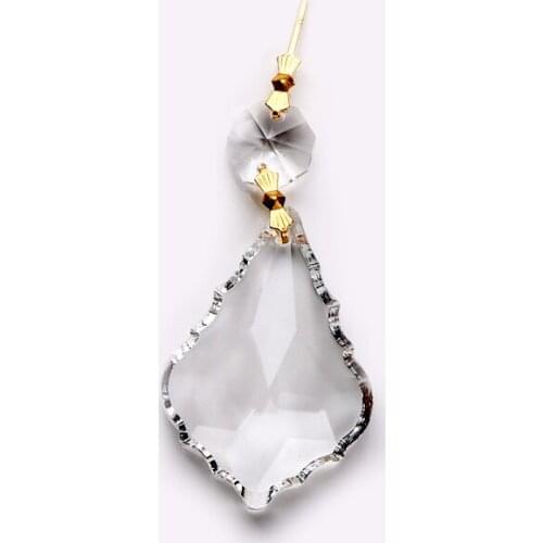 Clear Crystal 50mm Maple Leaf Pendant + 1pcs 14mm Octagon Beads In Wedding,Chandelier Ceiling Light Decor