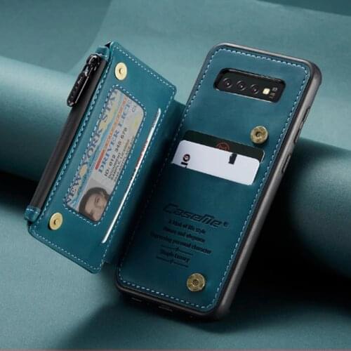 Luxury Leather Wallet For Samsung Galaxy S10Plus Case Magnetic Wallet Case Armor Shockproof Card Holder Wallet Flip Cover Buckle