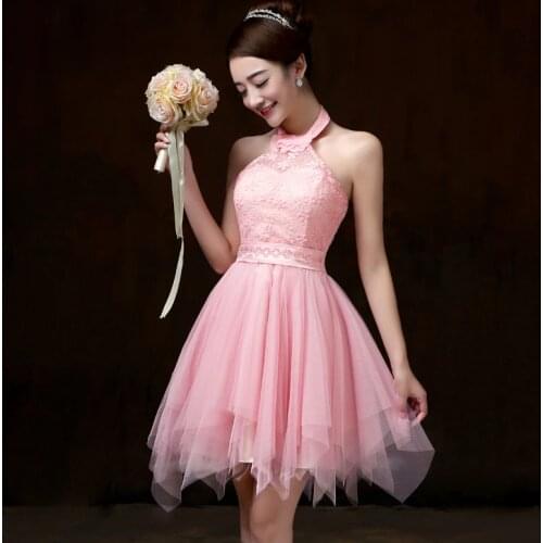 Sweet Memory Pink Halter Short Bridesmaid Dress Bride Sister Gusts Blue Grey White Bridesmaid Dresses Wedding Party Robe SW0013