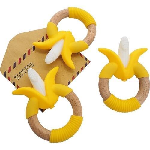 Chenkai 1PCS BPA Free Banana Shaped Silicone Teethers Baby Fruit Toothbrush Teething DIY Charm Necklace Jewelry Clip Food Grade