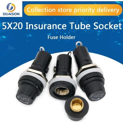 5pcs/lot 5*20mm glass fuse holders 5x20 black insurance tube socket fuse holder for 5*20 insurance Panel Mount Fuse Holder