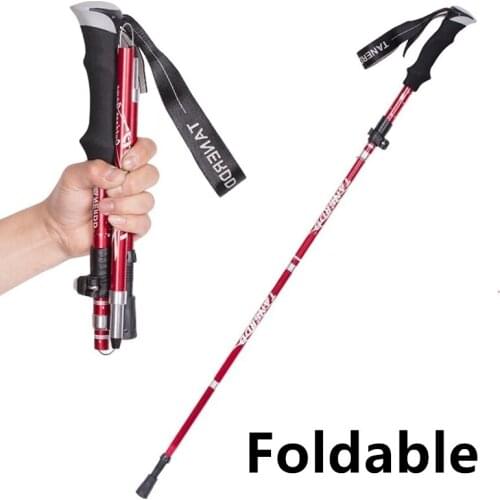 Ultralight Foldable Hiking Walking Stick Trekking Poles 4-section Adjustable Folding Outdoor Mountain-climbing Canes Crutches