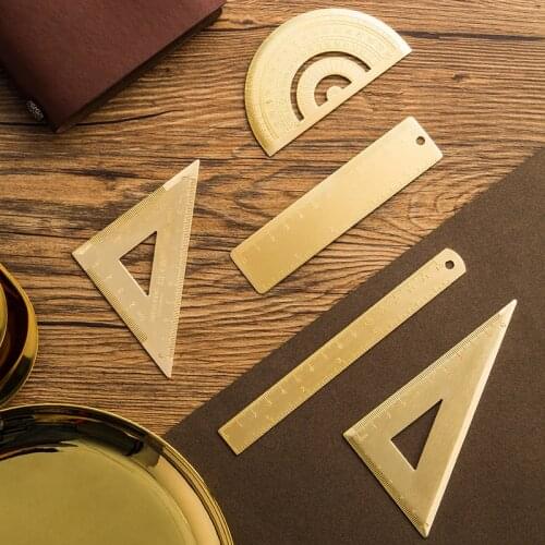 Vintage Brass Ruler Triangle Ruler Protractor School Kids Gift Set Measure Tools, 12cm 15cm Ruler Kawaii Stationery Accessories