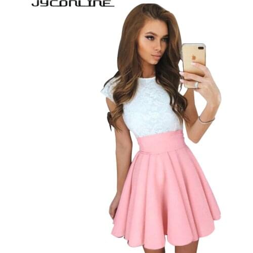 JYConline Vintage Womens Skirts High Waist Skirt Womens Pleated Skirts Saia Summer Short Flared Skirts Faldas Ladies Jupe 2017