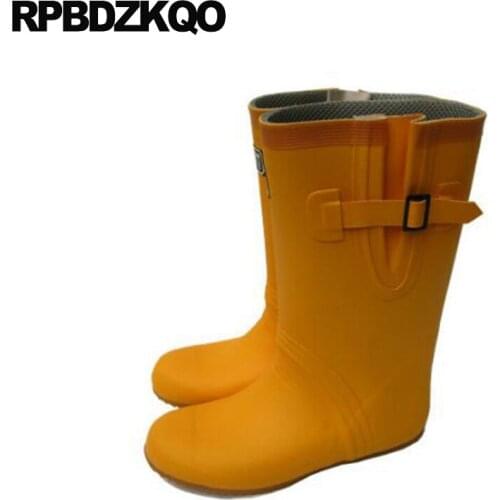 Waterproof Yellow Slip On Autumn Cheap Pvc Comfortable Shoes Plus Size Winter Faux Fur Blue Mens Rubber Rain Boots Mid Calf Male