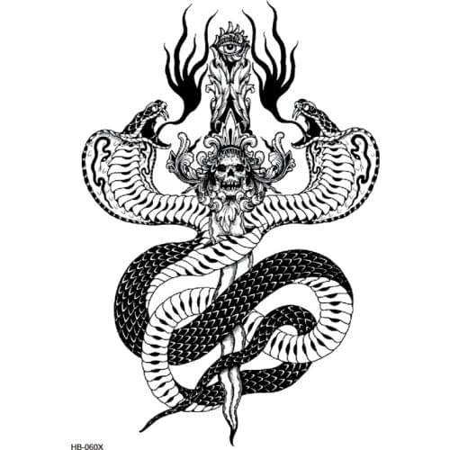 Two-Headed Snake Dagger Waterproof Temporary Tattoo Sticker Henna Tatoo sleeve Fake Tattoo Tatuajes temporales Tatoo Men Tattoo