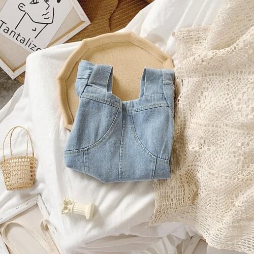 Girls skirt U-neck puff sleeve denim skirt dress 2021 summer new Korean dress 2-8 years old factory direct sales