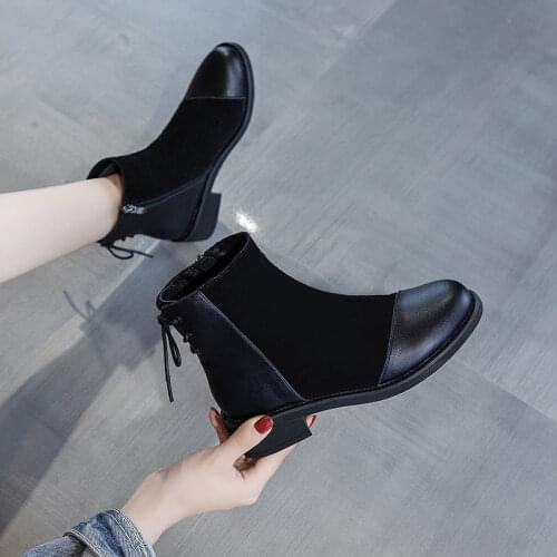 Women Flat Platform Ankle Boots Spring Boot Black Lace Up Black Medium Creepers Shoes Fashion Party Footwear sdf45