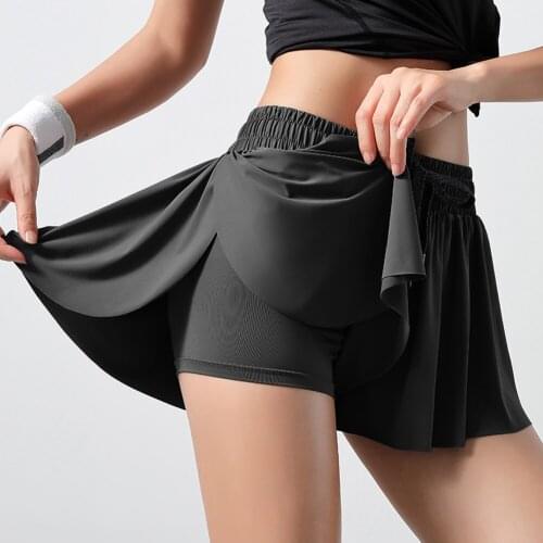 2 In 1Women Quick Dry Yoga Shorts Sports Running Fitness Leggings Short Athletic Workout Clothes Seamless Skirt Shorts