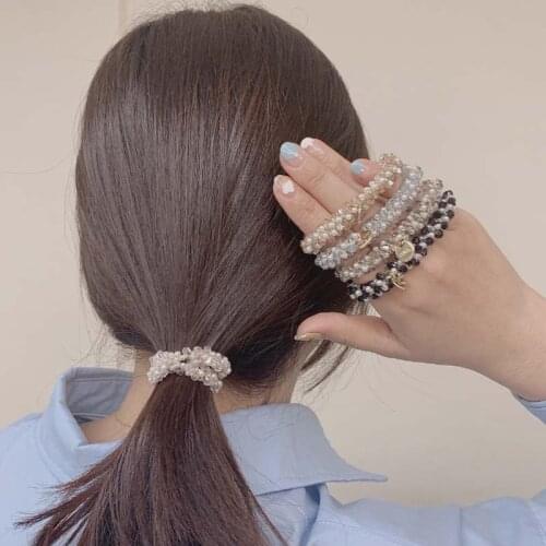 Women Korean Fashion Crystal Pearl Hair Ties Girl Rubber Band Rope