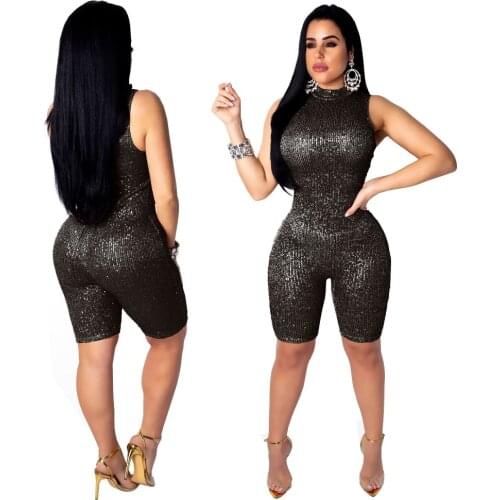 Skinny Sequin playsuits Sexy Tank rompers womens jumpsuit bodycon Black Club Party women clothes 2019