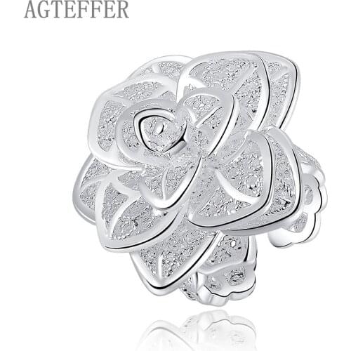 AGTEFFER 925 Sterling Silver Opening Three-Tiered Flower Ring For Women Fashion Wedding Engagement Party Gift Charm Jewelry