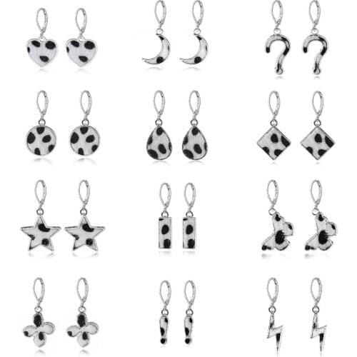 13 Pairs Silver Plated Cow Print Furs Earring Cute Fashion Simple Heart Star Dangle Earring Best Jewelry Gifts for Women Girls