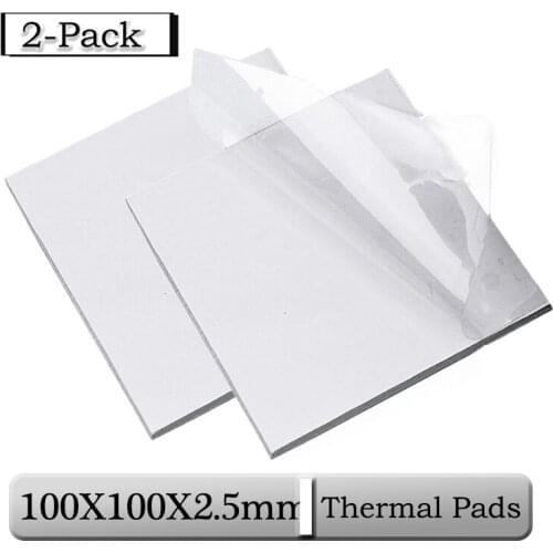 2 tablets Gdstime 100mmx100mmx2.5mm 2.5mm Thickness White CPU Heatsink Pad 100x2.5mm Conductive Silicone Thermal Pads