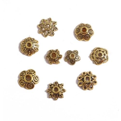 50pcs 7-10mm Tibetan Antique Gold Plated Zinc Alloy Flower Bead Caps Charm Spacer Beads For Jewelry Making Bracelet Findings